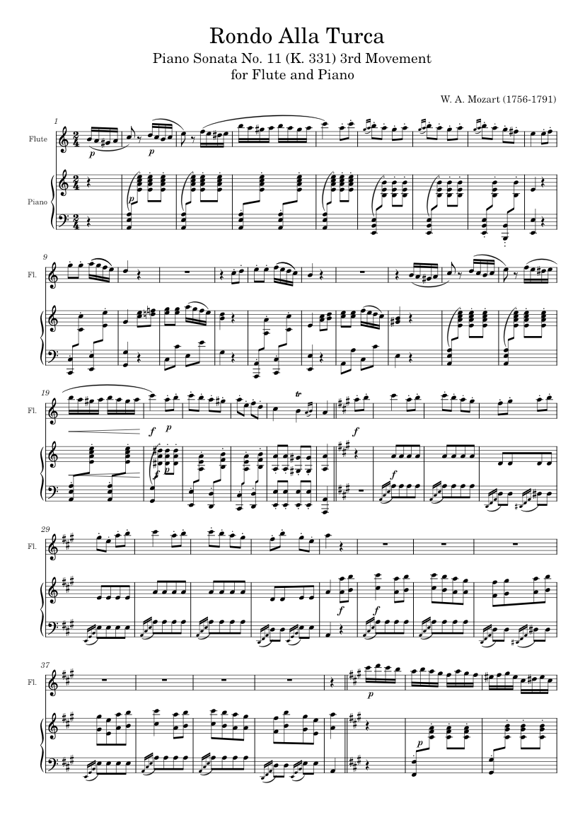 Mozart - Rondo Alla Turca, for Flute and Piano Sheet music for Piano, Flute  (Solo) | Musescore.com