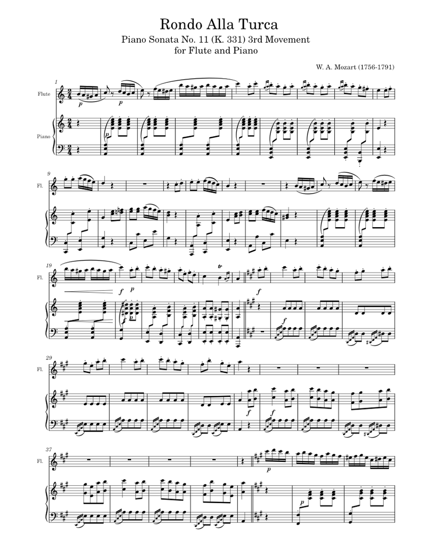 Mozart - Rondo Alla Turca, for Flute and Piano Sheet music for Piano, Flute  (Solo) | Musescore.com