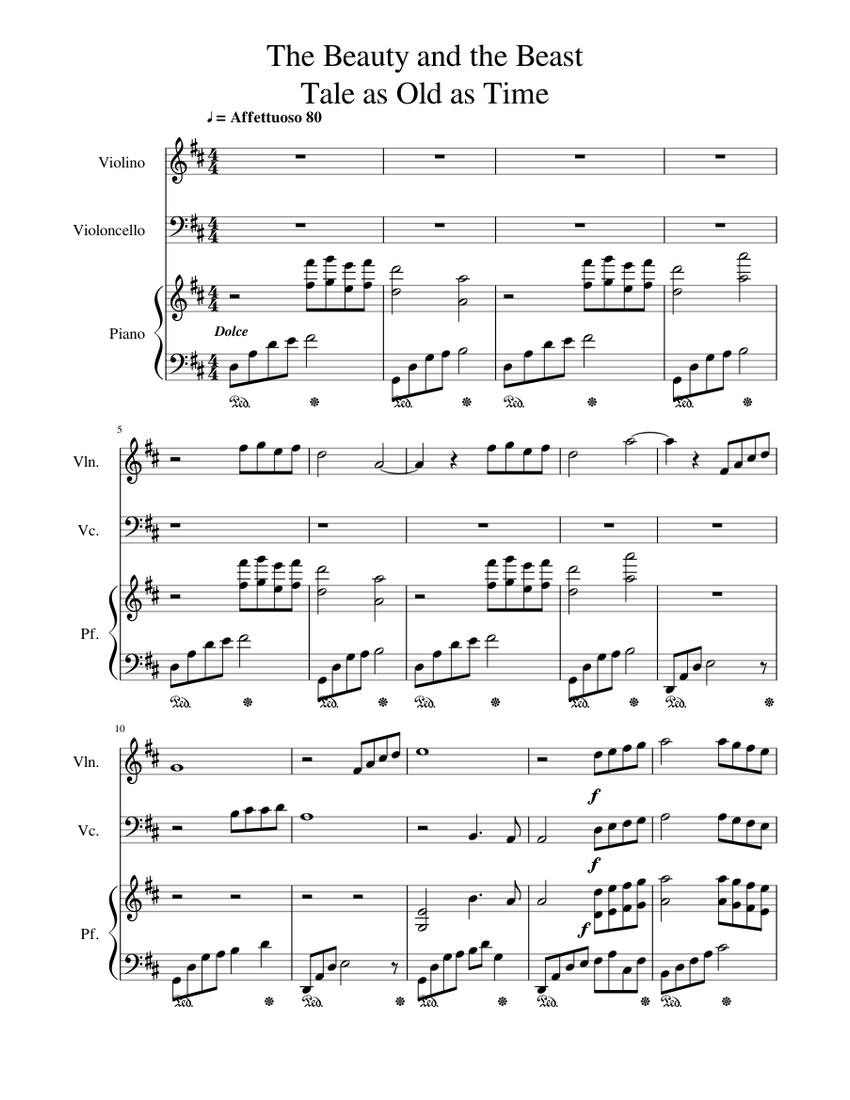 The Beauty And The Beast Tale As Old As Time Sheet Music For Piano Violin Cello Piano Trio Download And Print In Pdf Or Midi Free Sheet Music Musescore Com