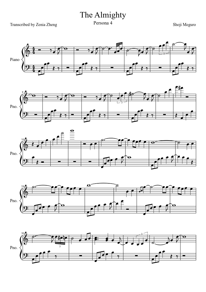 The Almighty [Piano] - Persona 4 Sheet music for Piano (Solo) |  Musescore.com