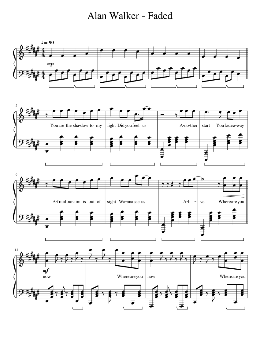 Alan Walker - Faded Sheet music for Piano (Solo) | Download and print in  PDF or MIDI free sheet music for faded by Alan Walker (electronic ) |  Musescore.com