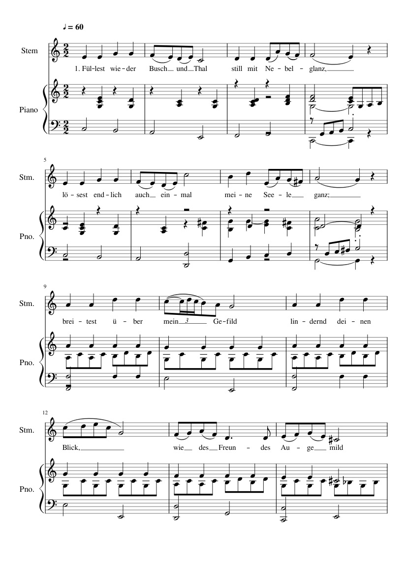 An den Mond Schubert Sheet Music for Piano, Vocals (Piano-Voice