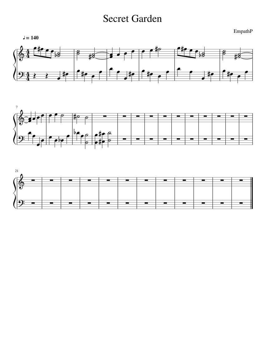 Flowerfell Secret Garden Wip Sheet Music For Piano Solo Musescore Com