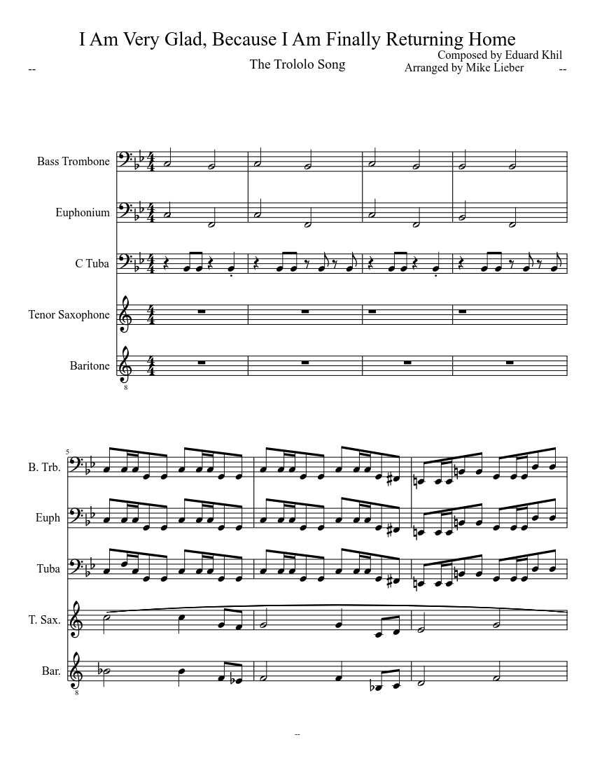I Am Very Glad Because I Am Finally Returning Home Sheet Music For