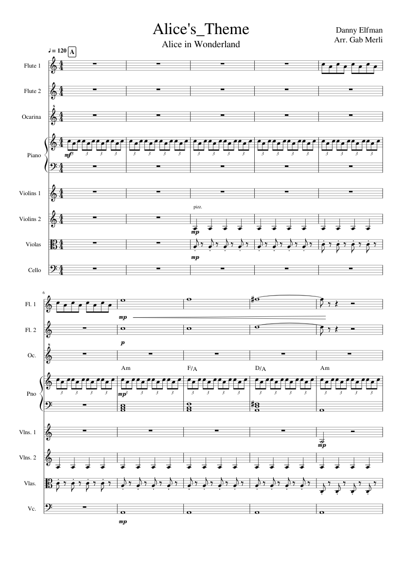 Alice in Wonderland - Alice's Theme Sheet music for Piano, Flute, Cello,  Strings group & more instruments (Mixed Ensemble) | Musescore.com