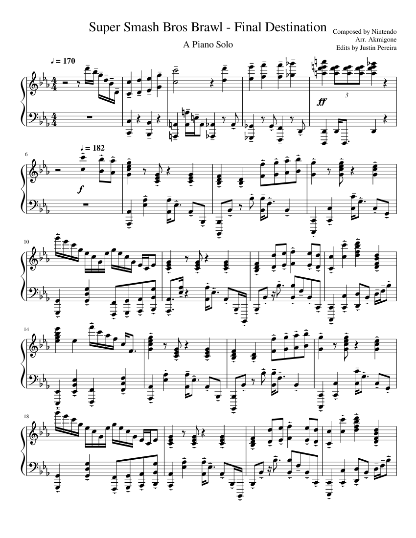 Super Smash Bros Brawl Final Destination Sheet Music For Piano Solo Musescore Com