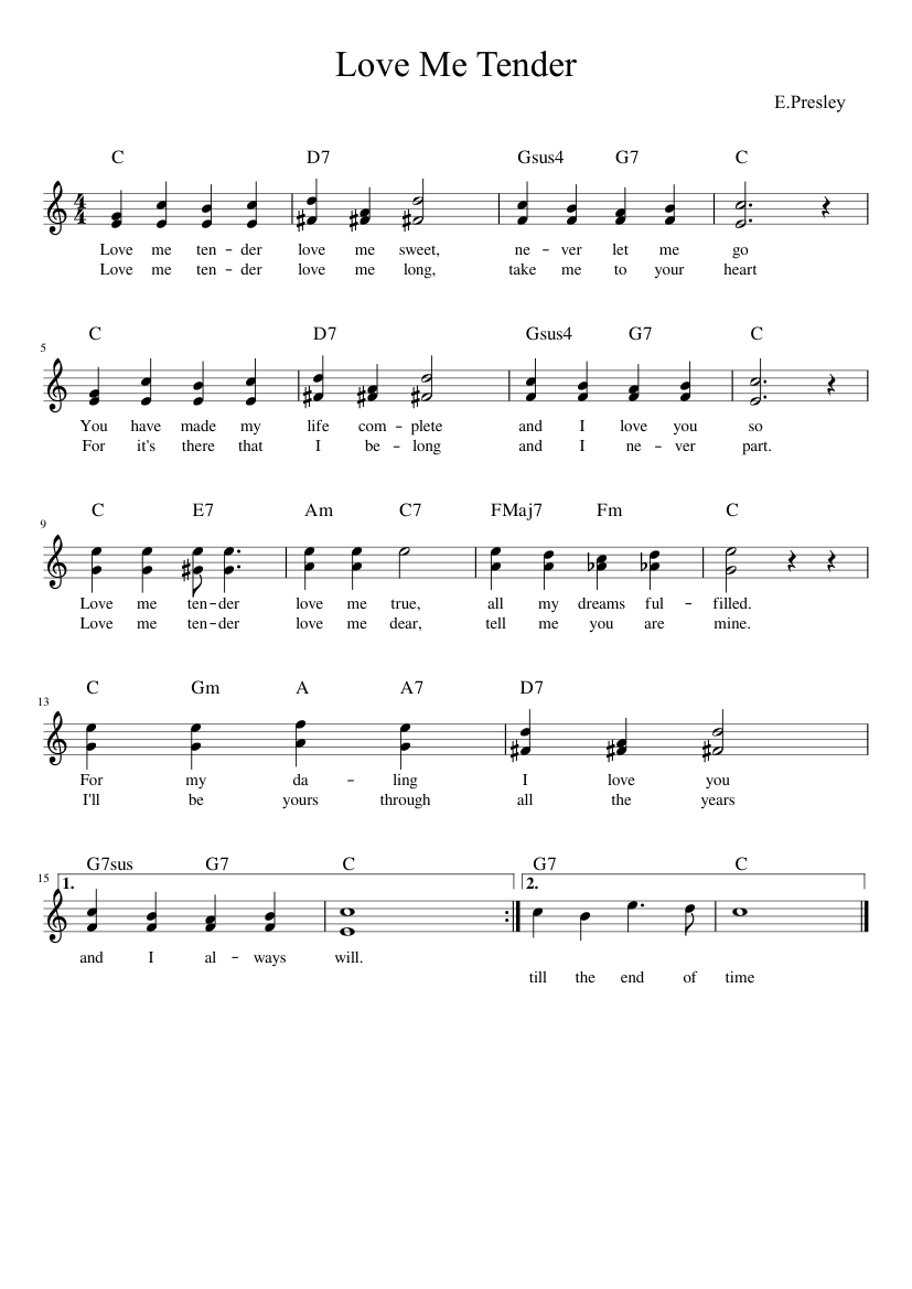 Love Me Tender Sheet Music For Piano Solo Easy