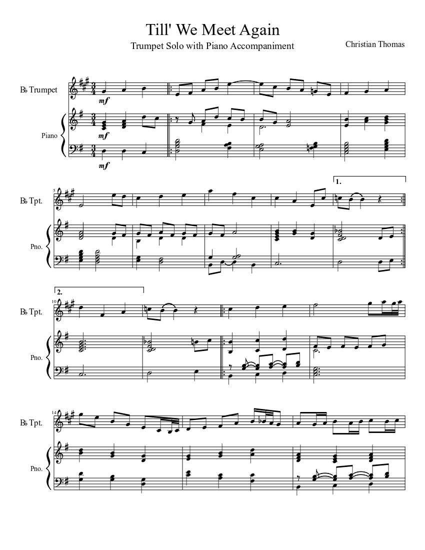 Till We Meet Again Sheet Music For Piano Trumpet Solo Download And Print In Pdf Or Midi Free Sheet Music Alternative Rock Musescore Com