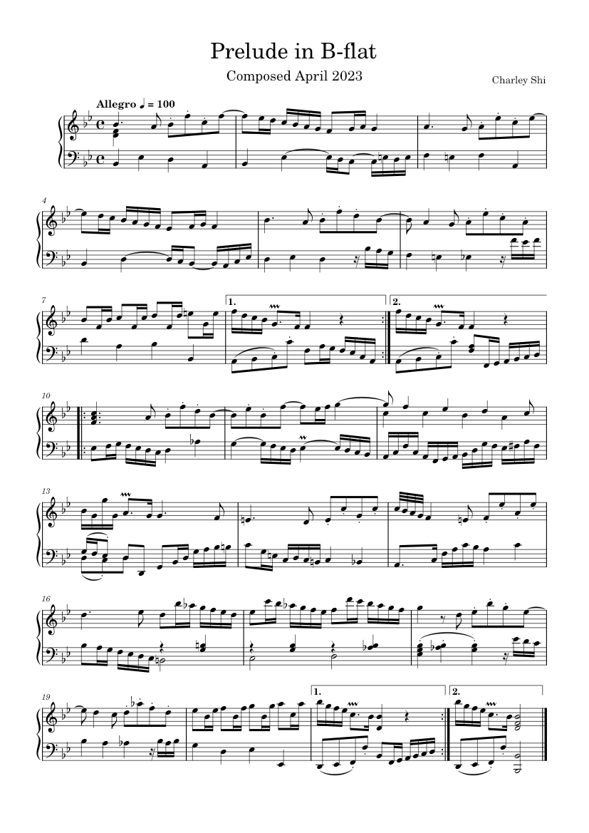 Prelude In B-flat Sheet Music For Piano (Solo) | Musescore.com