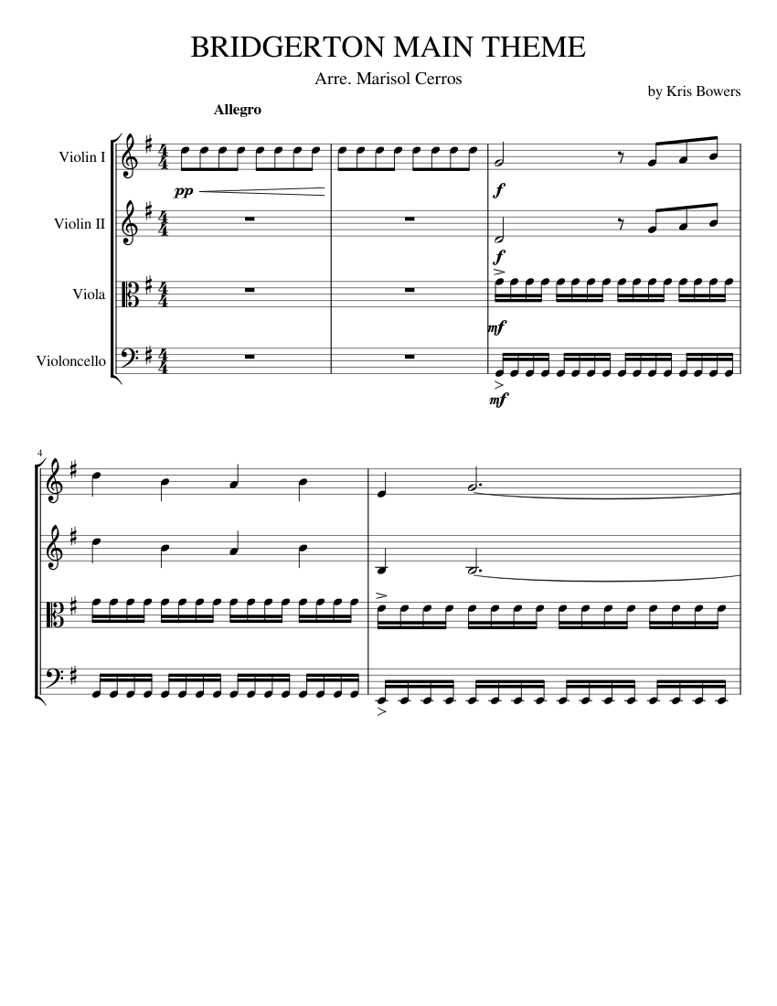 BRIDGERTON MAIN THEME Sheet music for Violin, Cello, Viola (String