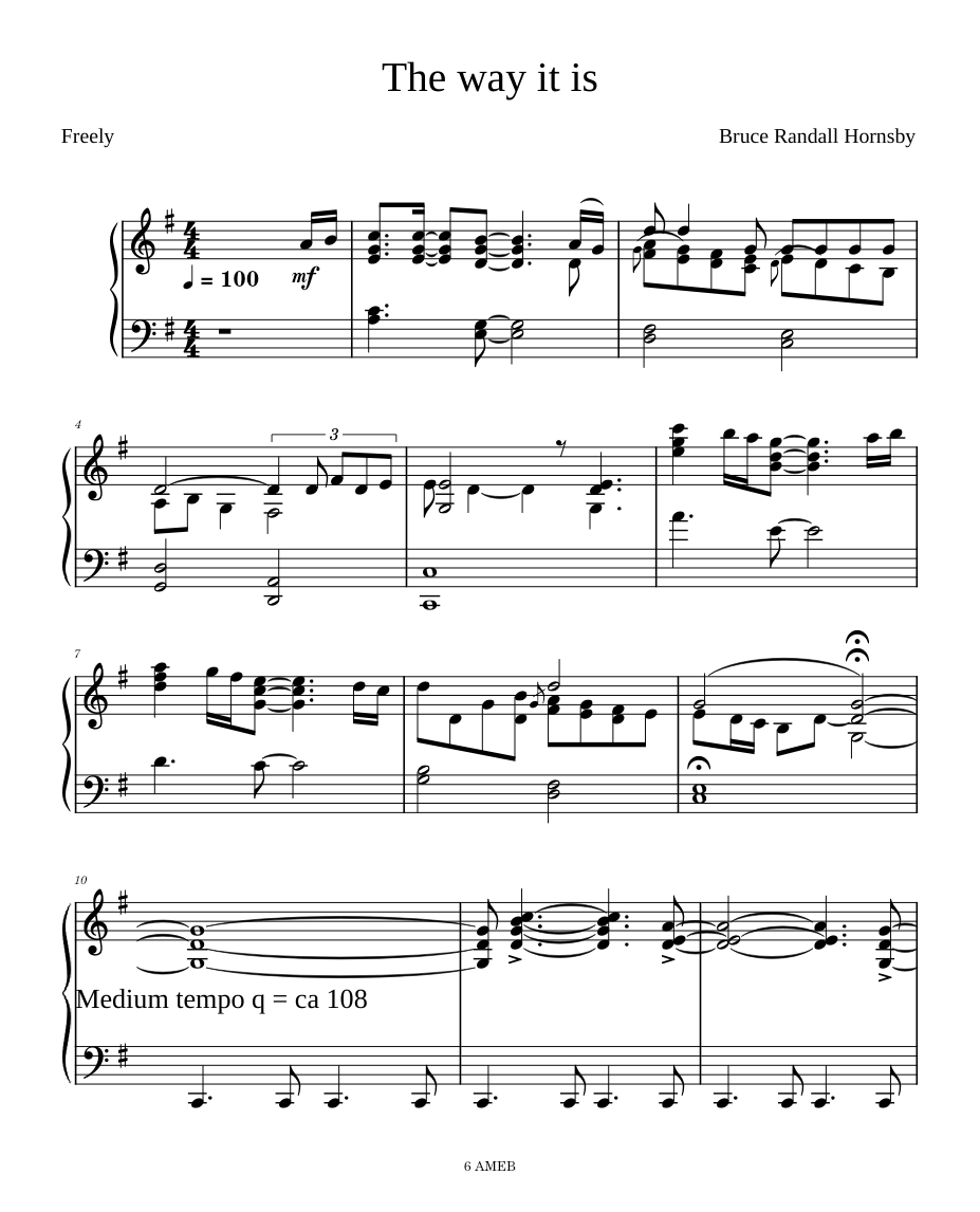 The Way It Is Bruce Hornsby Sheet Music For Piano Solo