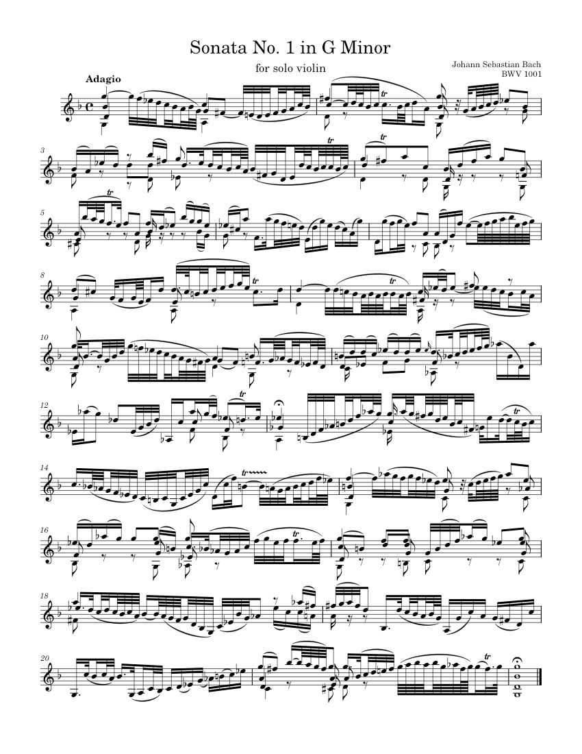 Solo Violin Sonata No. 1 in G Minor - J. S. Bach, BWV 1001 Sheet music for  Violin (Solo) | Musescore.com