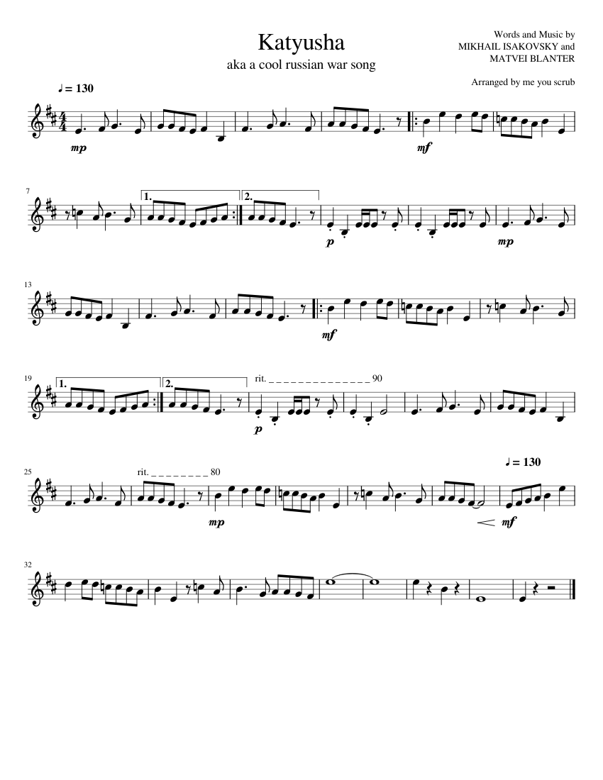 Katyusha Sheet music for bass (Solo)