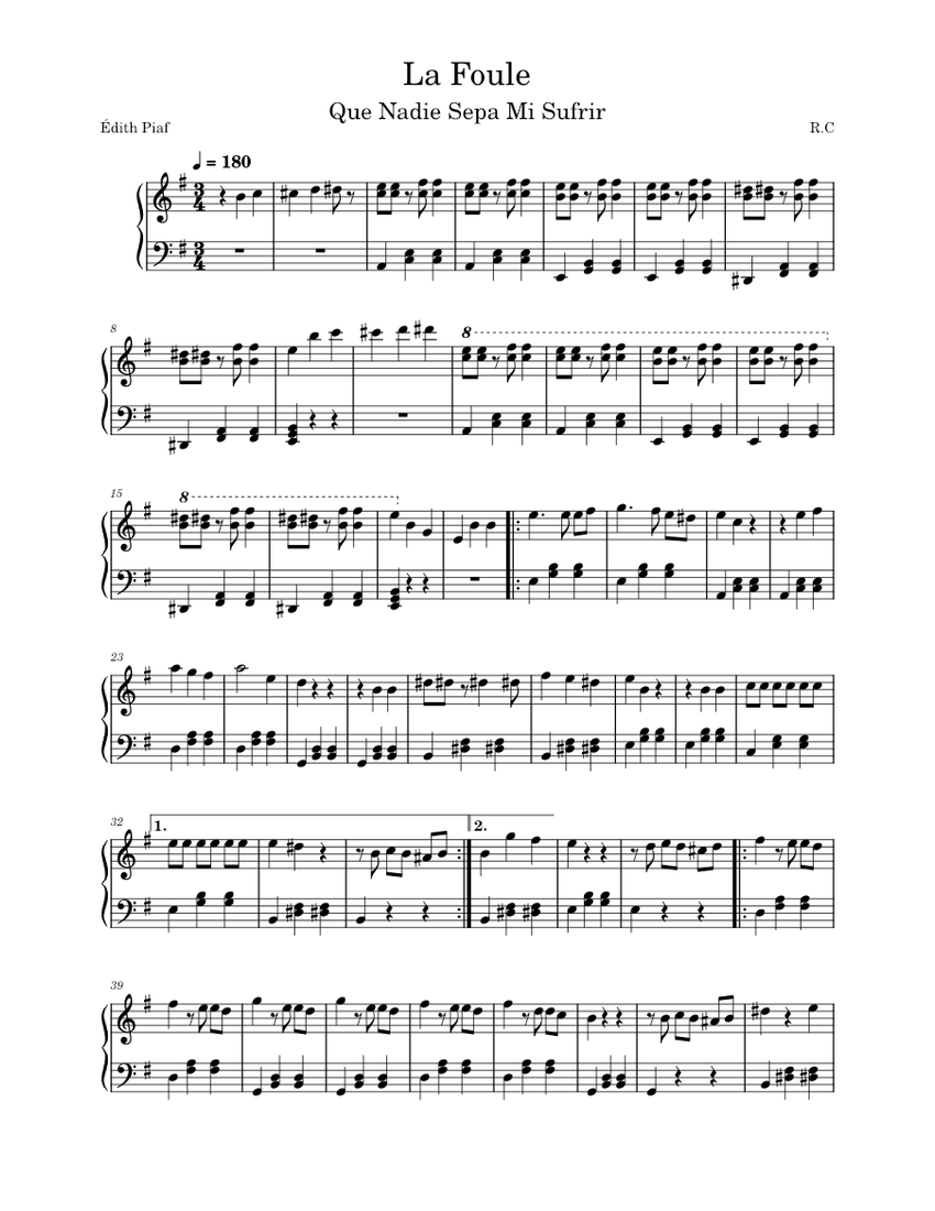 La Foule – Édith Piaf - piano tutorial