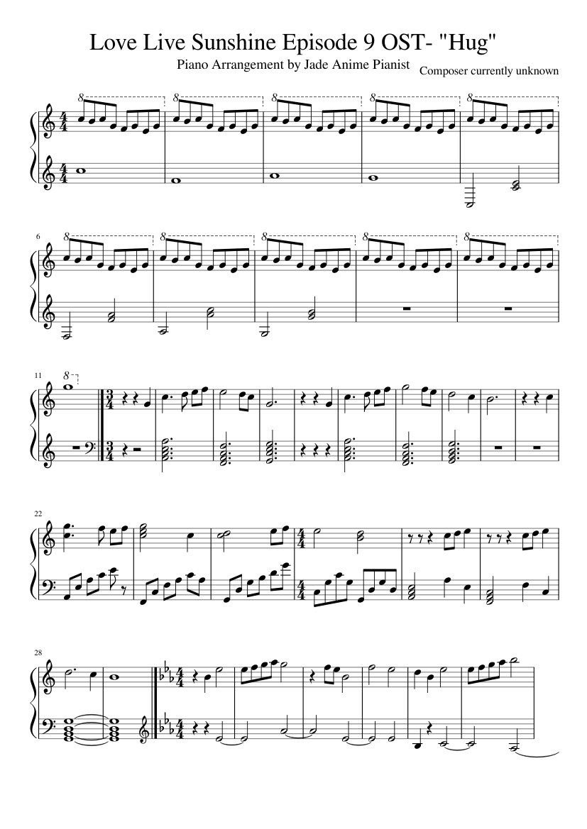 Love Love Sunshine OST- "Hug" Sheet music for Piano (Solo) | Musescore.com