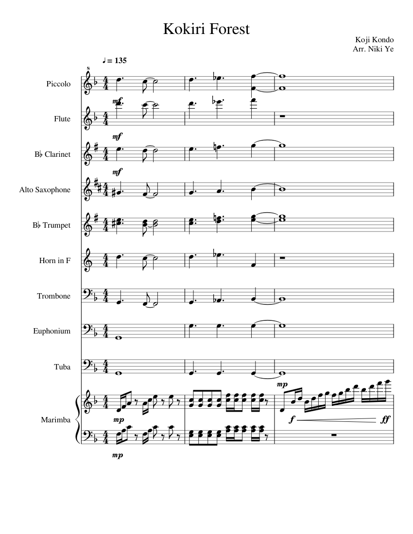 Kokoro no Chizu (One Piece OP 5) Sheet music for Tuba, Tambourine, Flute  piccolo, Flute & more instruments (Mixed Ensemble)