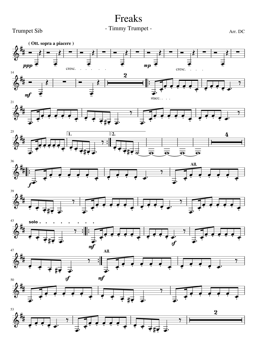Freaks Timmy Trumpet Trumpet Sib Sheet Music For Trumpet In B Flat Solo Musescore Com