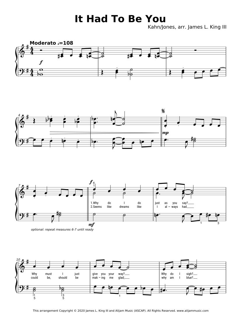 It Had To Be You - Kahn/Jones, arr. James L. King III Sheet music for ...