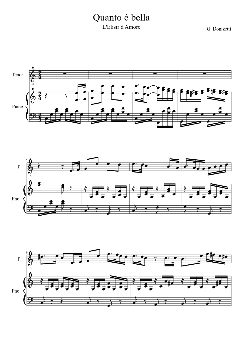 Quanto è bella (L'Elisir d'Amore) Sheet music for Piano (Solo) |  Musescore.com
