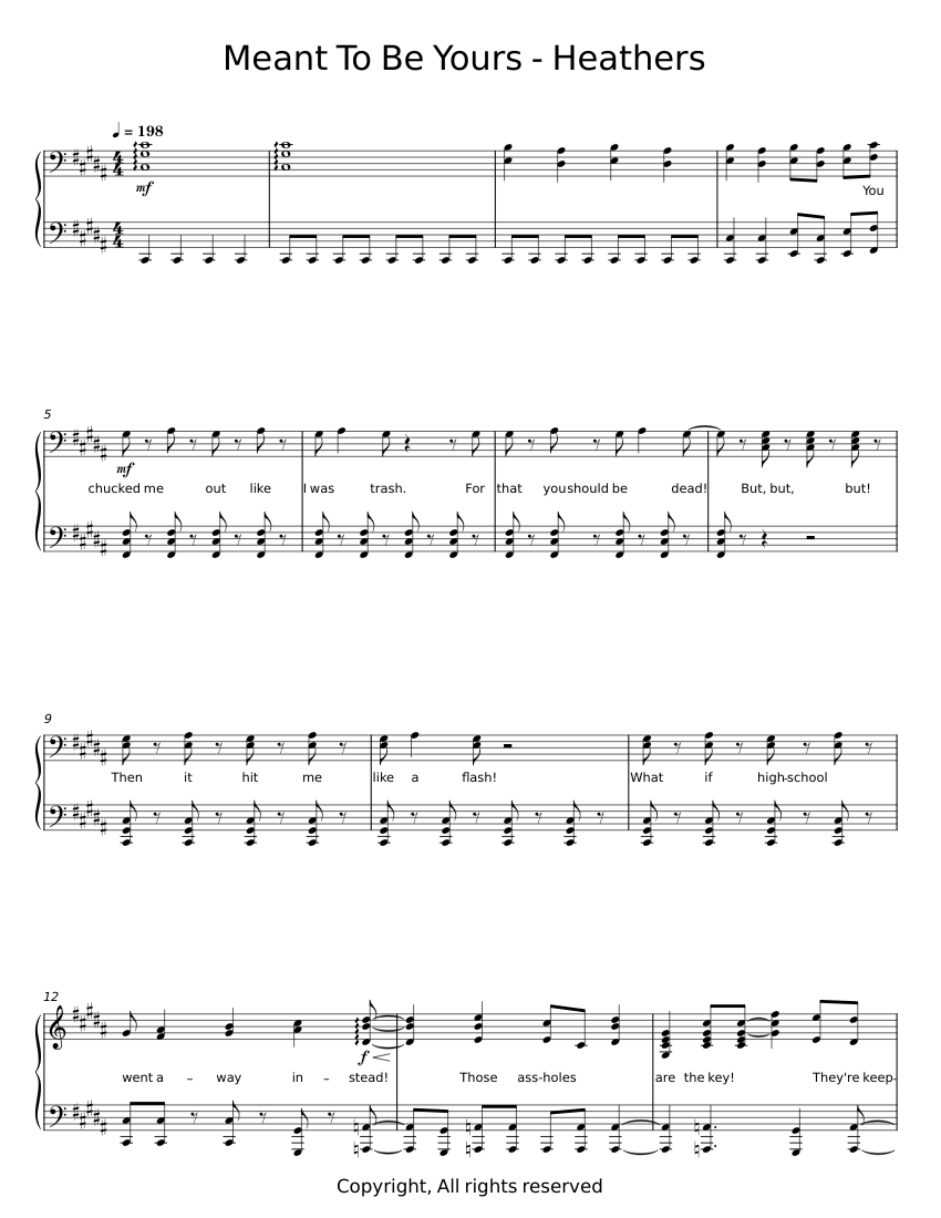 Heathers The Musical - Meant To Be Yours - Misc Soundtrack Sheet music ...