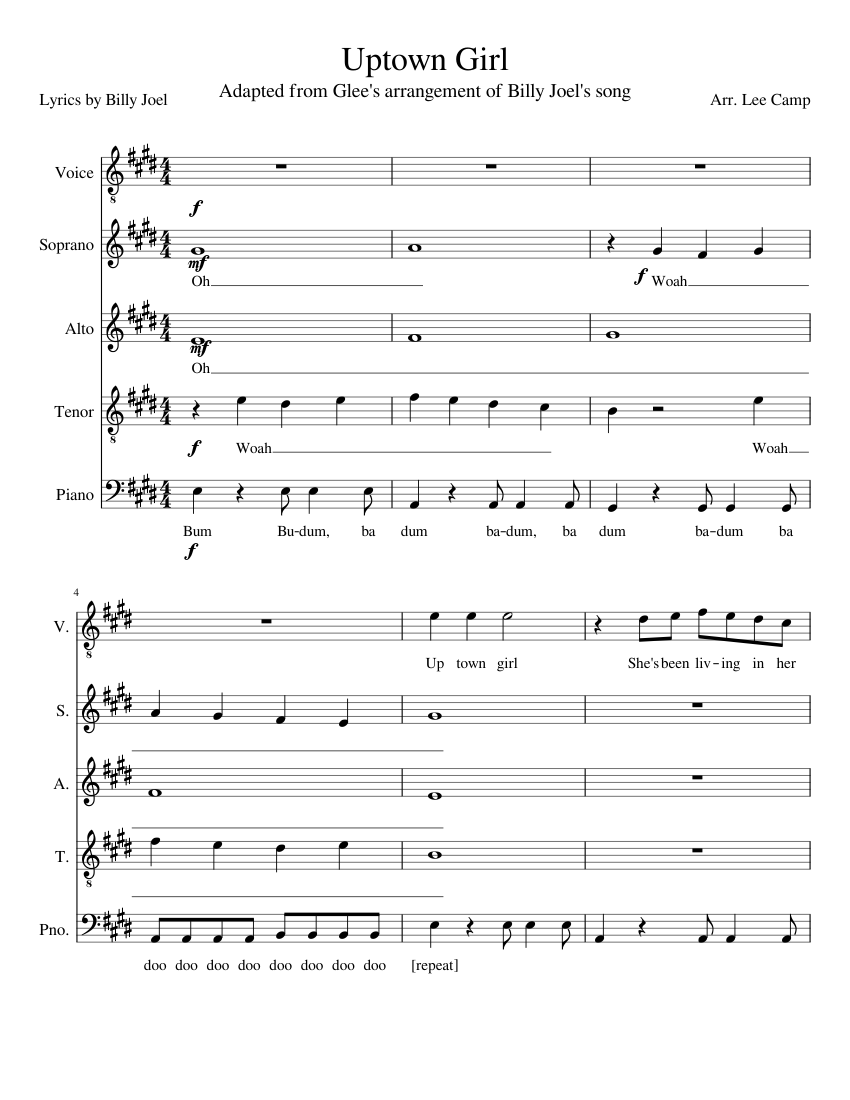 Uptown Girl Sheet music for Piano (Mixed Quintet) | Musescore.com