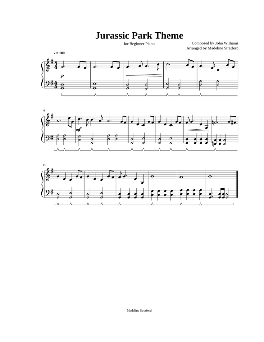 Jurassic Park Theme for Beginner EASY Piano Sheet music for Piano (Solo) |  Musescore.com