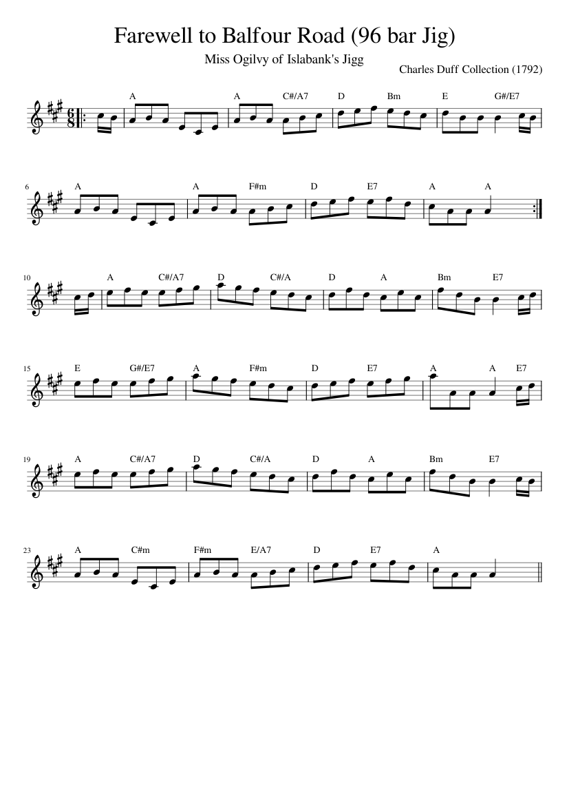 Farewell to Balfour Road (96 bar Jig)