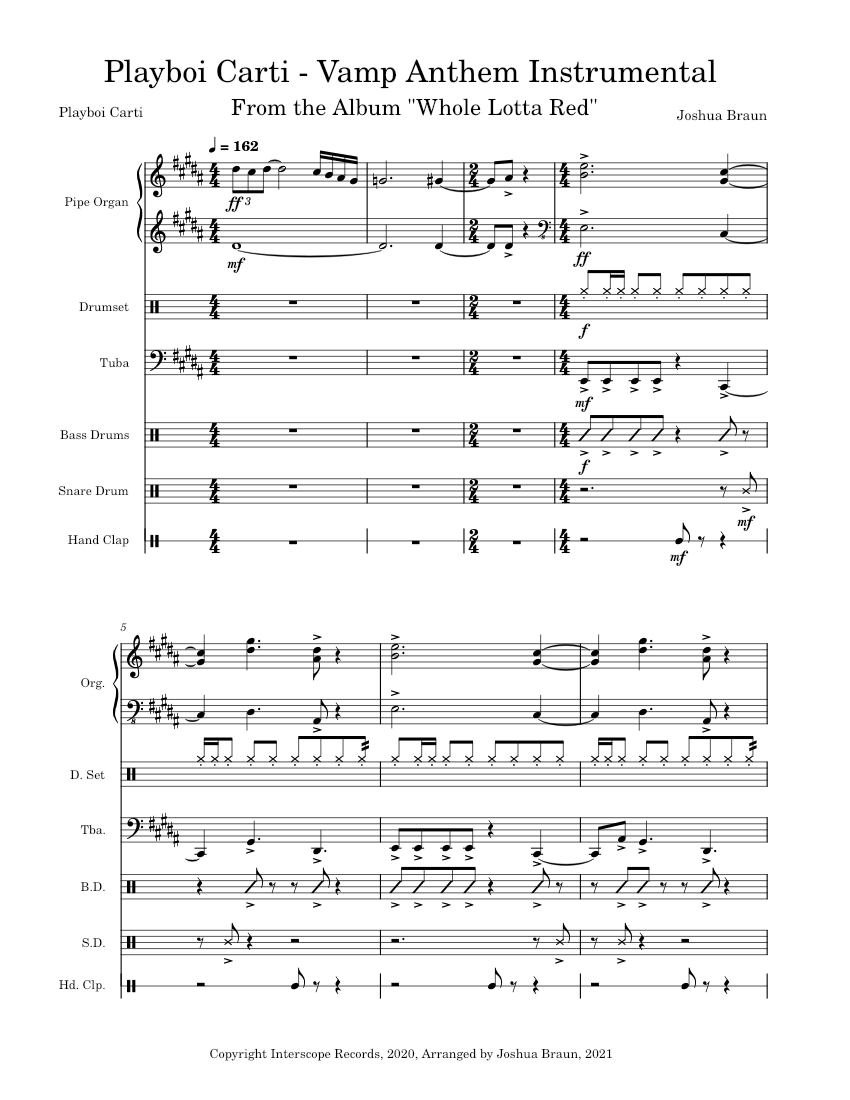 Vamp Anthem – Playboi Carti Instrumental Sheet music for Organ