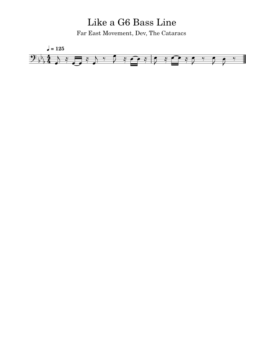 Like a g6 Far East Movement Like a G6 Bass Line Sheet music for