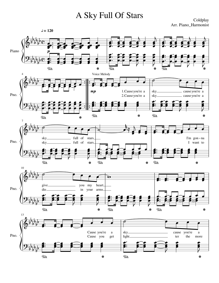 A Sky Full Of Stars-ColdPlay-Piano Solo Sheet music for Piano (Solo) |  Musescore.com