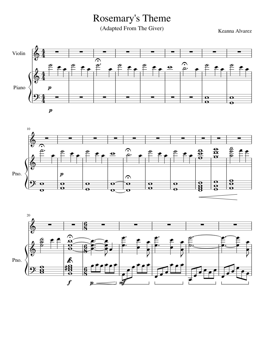 Rosemary's Theme Sheet music for Piano, Violin (Solo) | Musescore.com