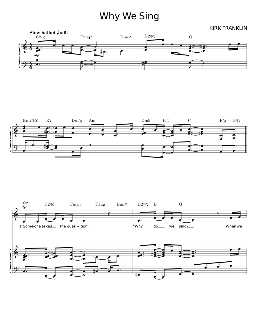 Why we sing - Kirk Franklin 楽譜 コード付き ピアノ, シンセサイザー