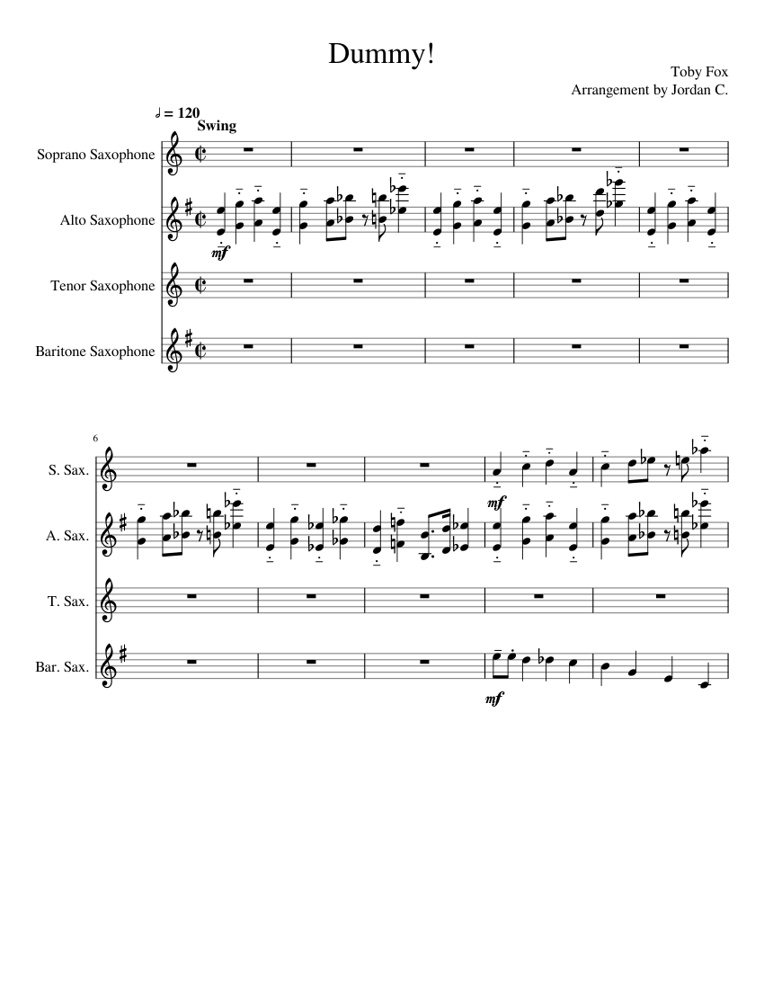 Undertale - Dummy! Sheet music for Saxophone alto, Saxophone tenor,  Saxophone baritone, Saxophone soprano (Saxophone Ensemble) | Musescore.com