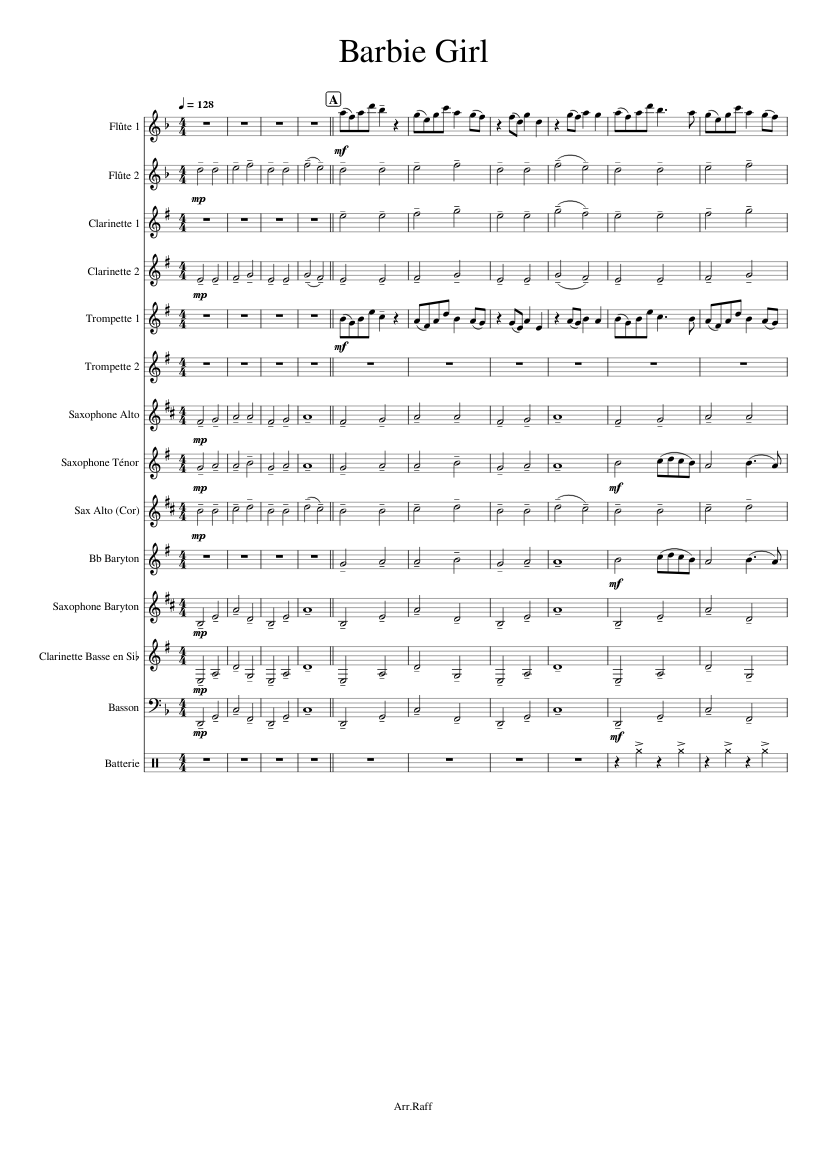 Barbie_Girl Sheet music for Tuba, Flute, Clarinet in b-flat, Clarinet ...