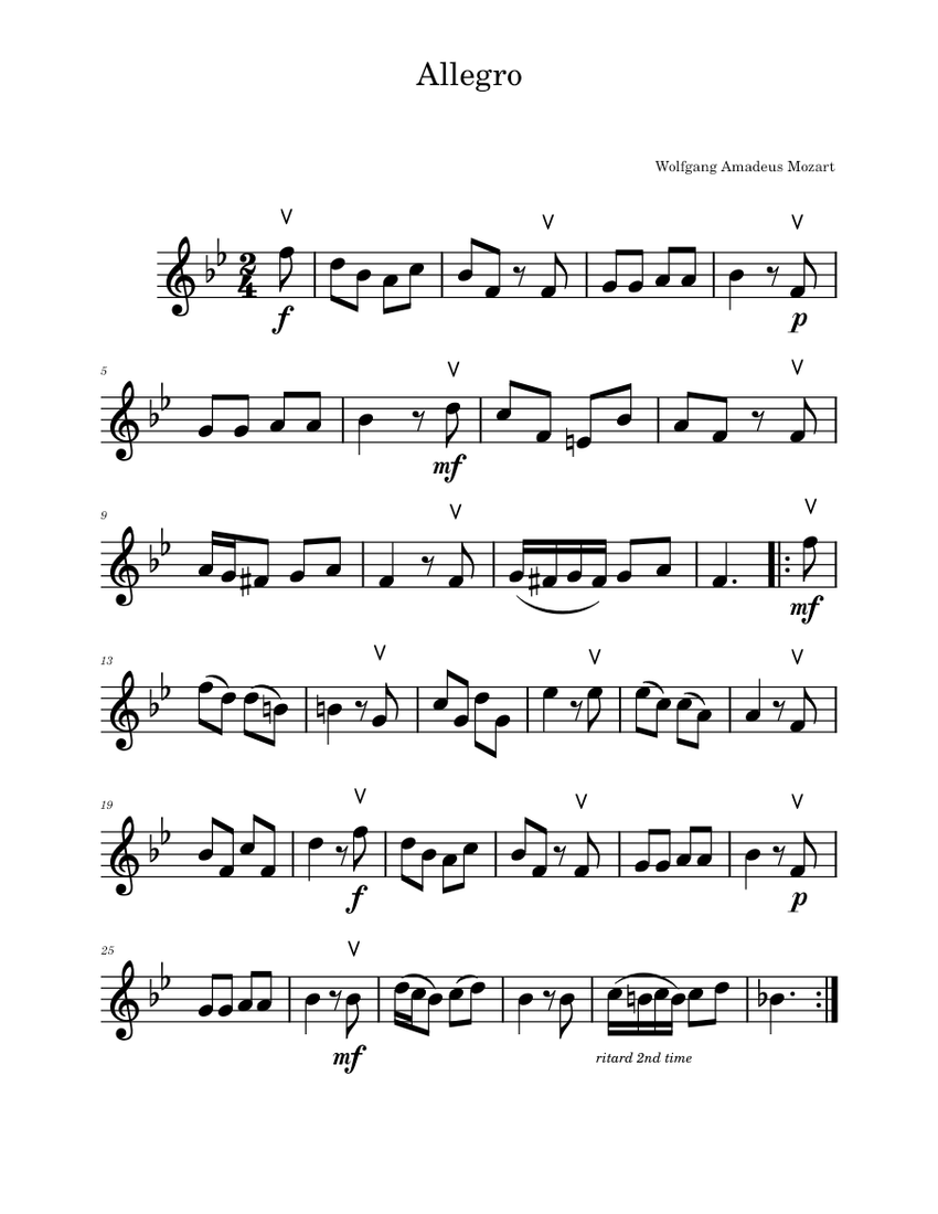 Allegro in B-flat Major – Wolfgang Amadeus Mozart Sheet music for Piano ...