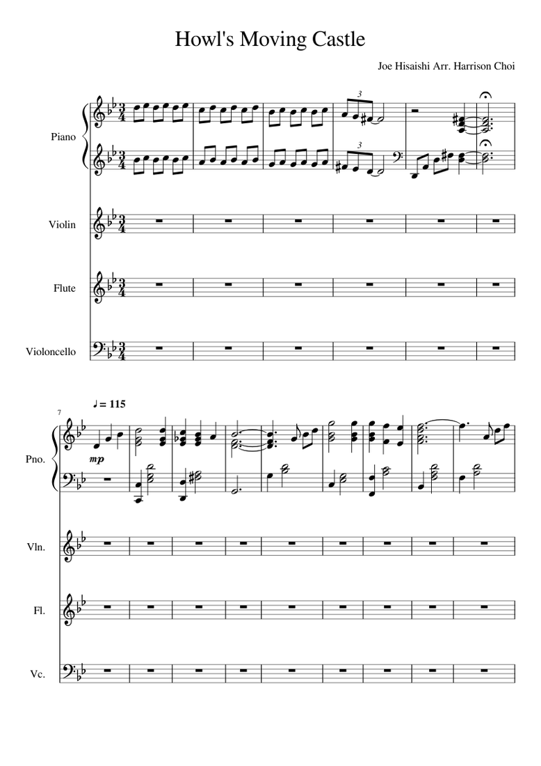 in PDF or MIDI free sheet music for Howl's Moving Castle by Joe Hisais...