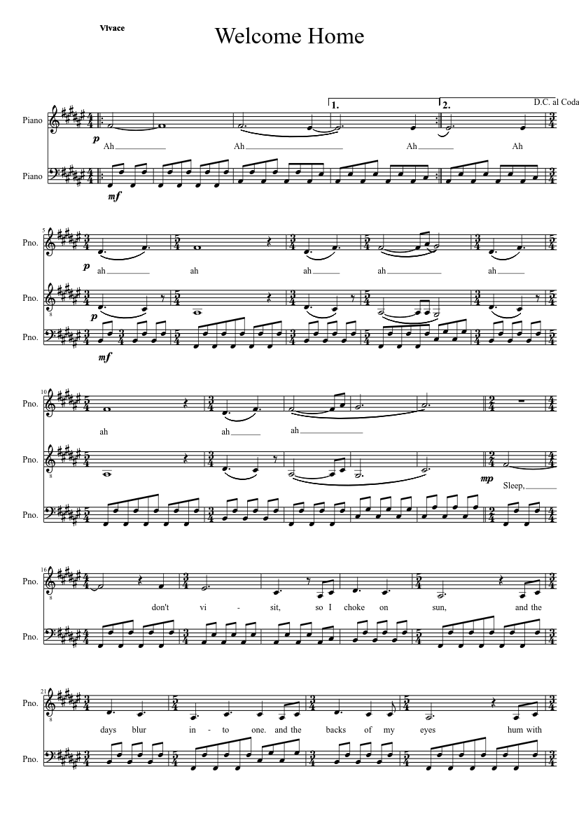 Welcome Home by Radical Face Sheet music for Piano (Mixed Ensemble) |  Musescore.com
