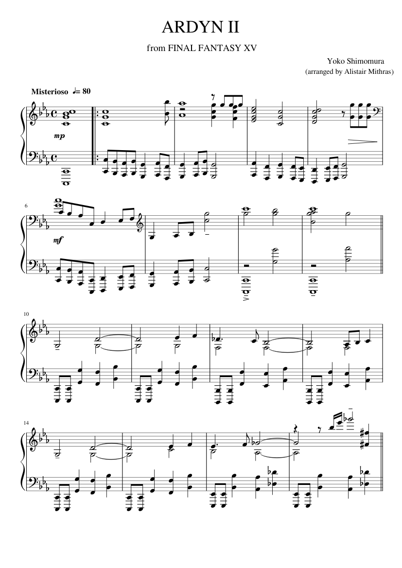 ARDYN II - FINAL FANTASY XV - Piano Sheet music for Piano (Solo) |  Musescore.com