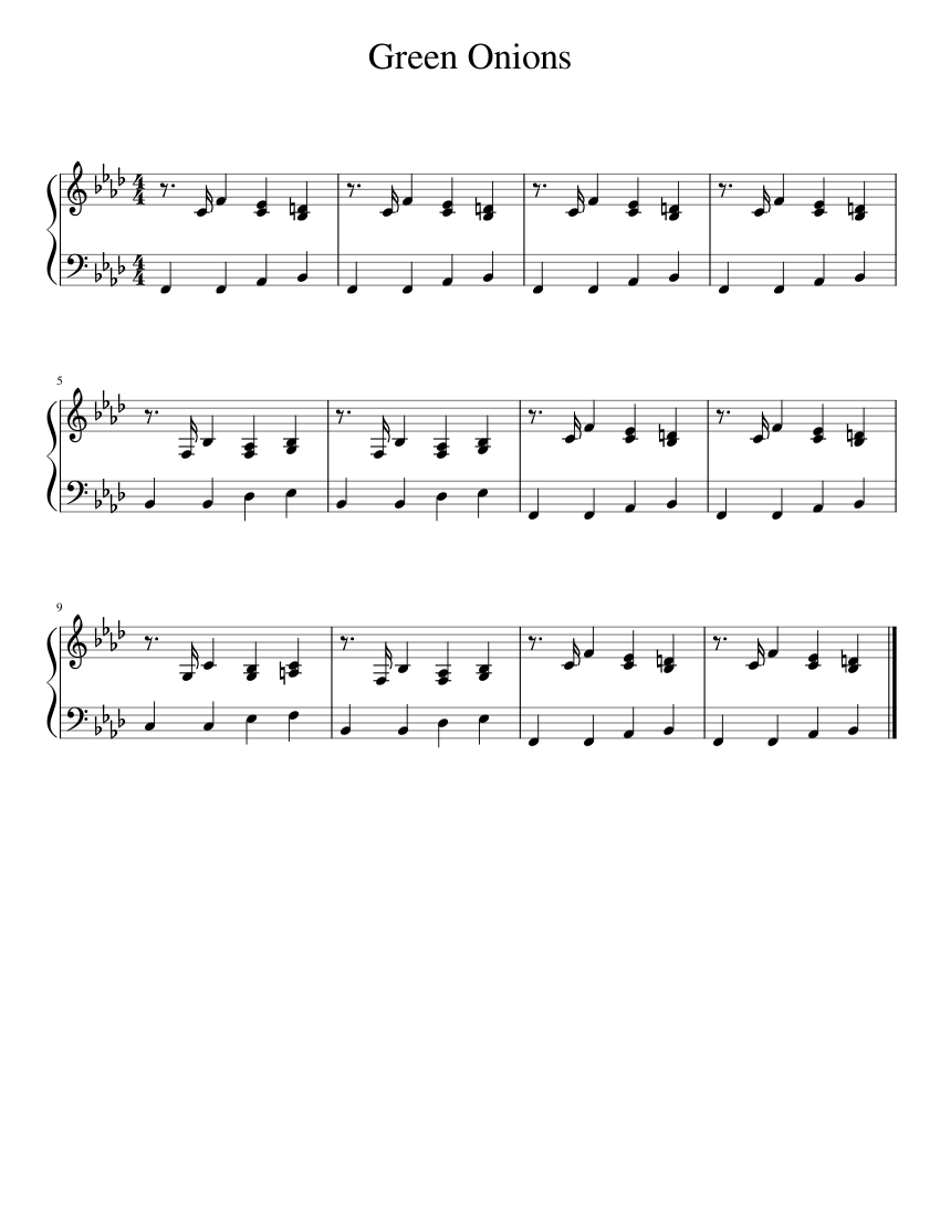 green onions Sheet music for Piano (Solo) Easy | Musescore.com