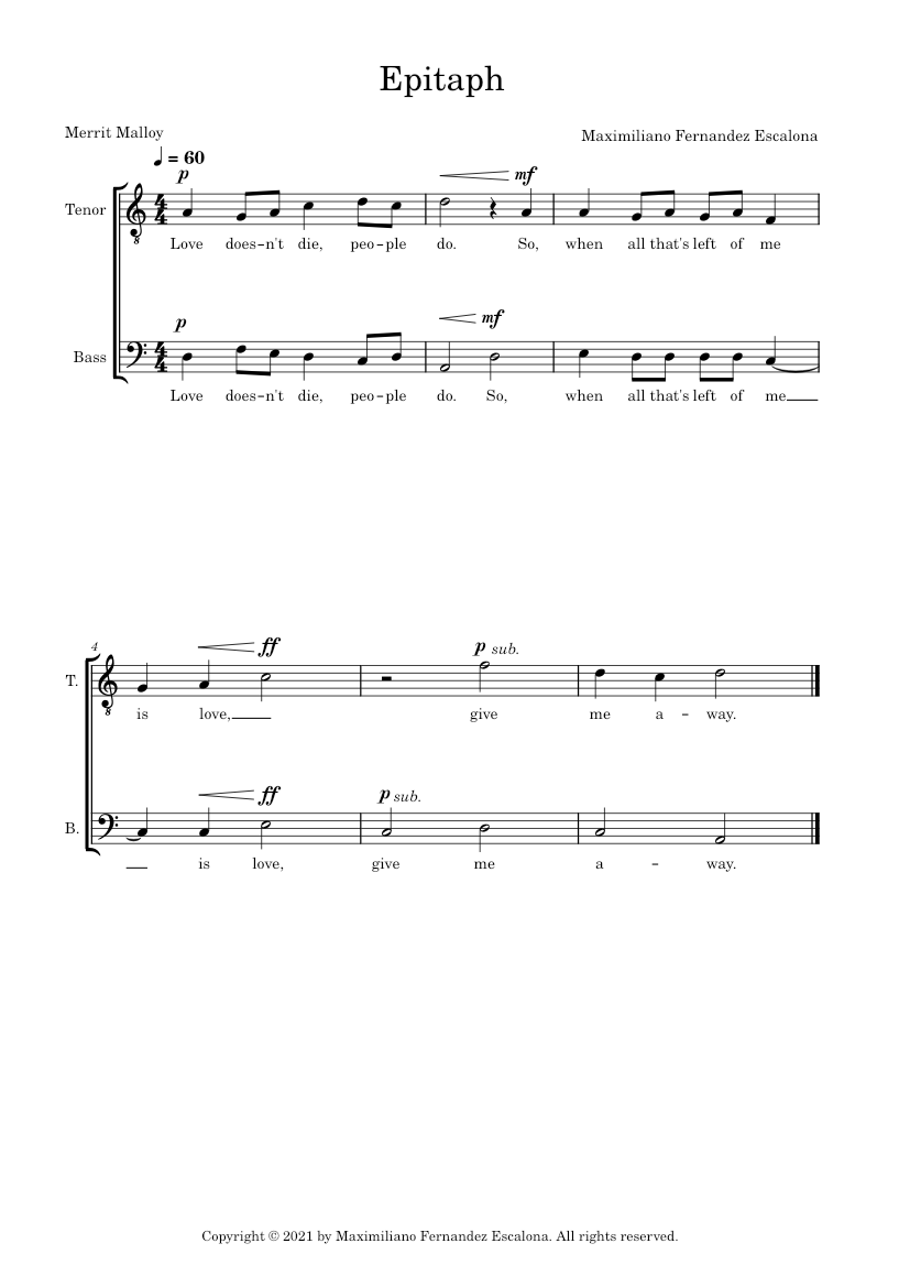 Epitaph Sheet music for Tenor, Bass voice (Men’s Choir) | Musescore.com
