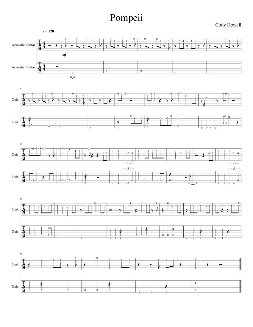 Pompeii Guitar Sheet music for Guitar (Mixed Duet) | Musescore.com
