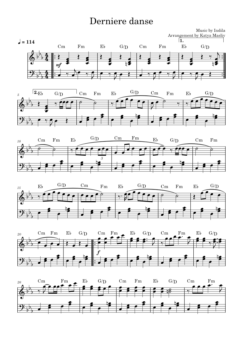 Derniere danse Indila Sheet music for Piano (Solo) Easy