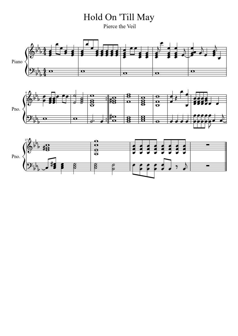 Hold On Till May Pierce The Veil Unfinished Sheet Music For Piano Solo Musescore Com