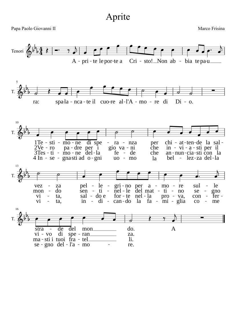 Aprite le porte a Cristo Tenori testo grande Sheet music for Soprano (Solo)  | Musescore.com