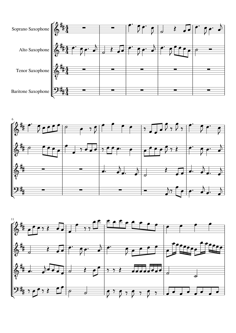 Sax quartet Sheet music for Saxophone alto, Saxophone tenor, Saxophone baritone, Saxophone ...