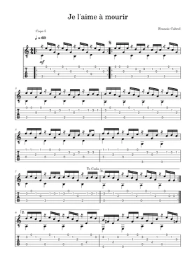 Free Je L'aime À Mourir by Francis Cabrel sheet music | Download PDF or  print on Musescore.com