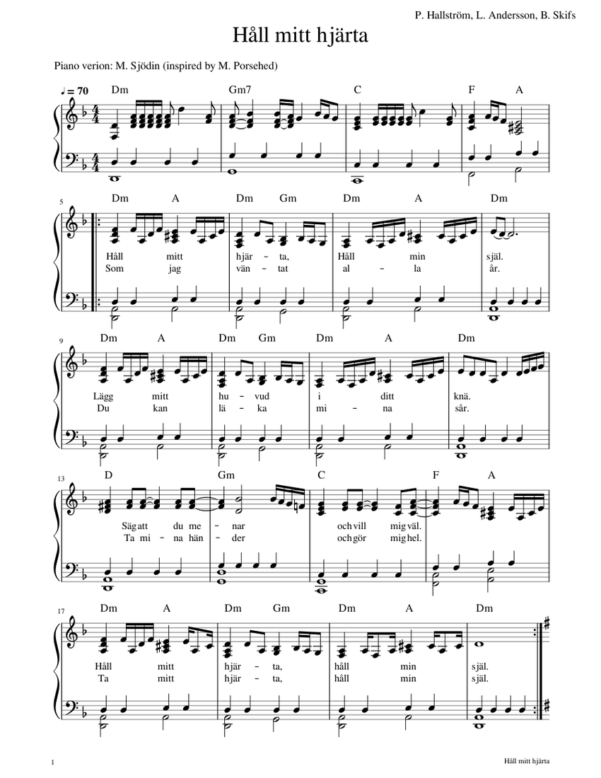 Håll mitt hjärta - Björn Skifs Sheet music for Piano (Piano-Voice) |  Musescore.com