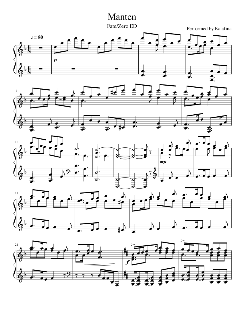 Manten Kalafina Sheet Music For Piano Solo Musescore Com