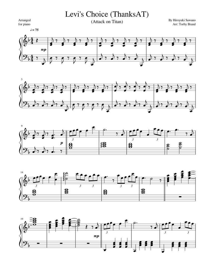 Levi's Choice (ThanksAT/T-KT) - Attack on Titan Sheet music for Piano  (Solo) | Musescore.com