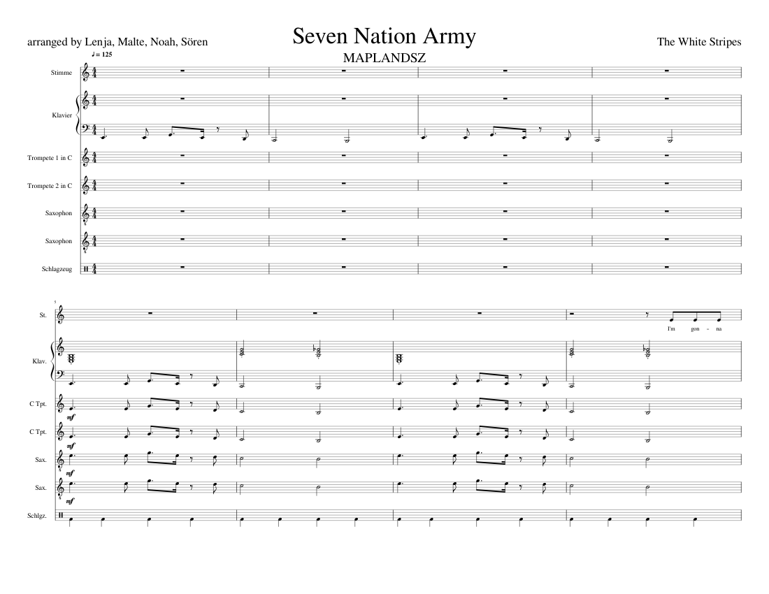 Seven Nation Army Sheet music for Piano, Vocals, Drum group, Trumpet in